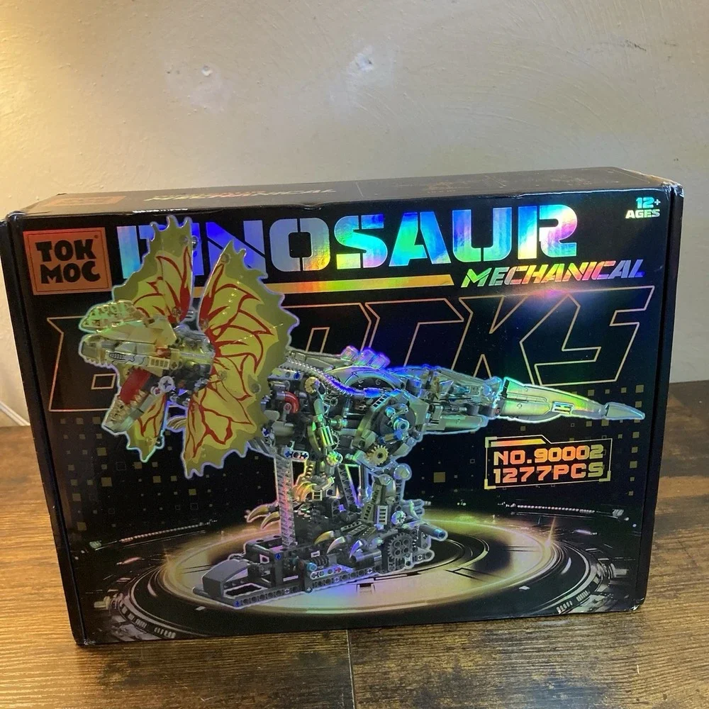 Mechanical Dilophosaurus Building Blocks 1277pc Steampunk Dinosaur LED STEM Mode